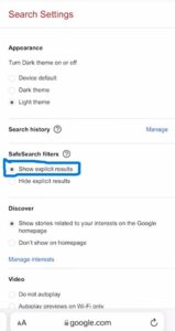 turn off safesearch on non-safari browsers